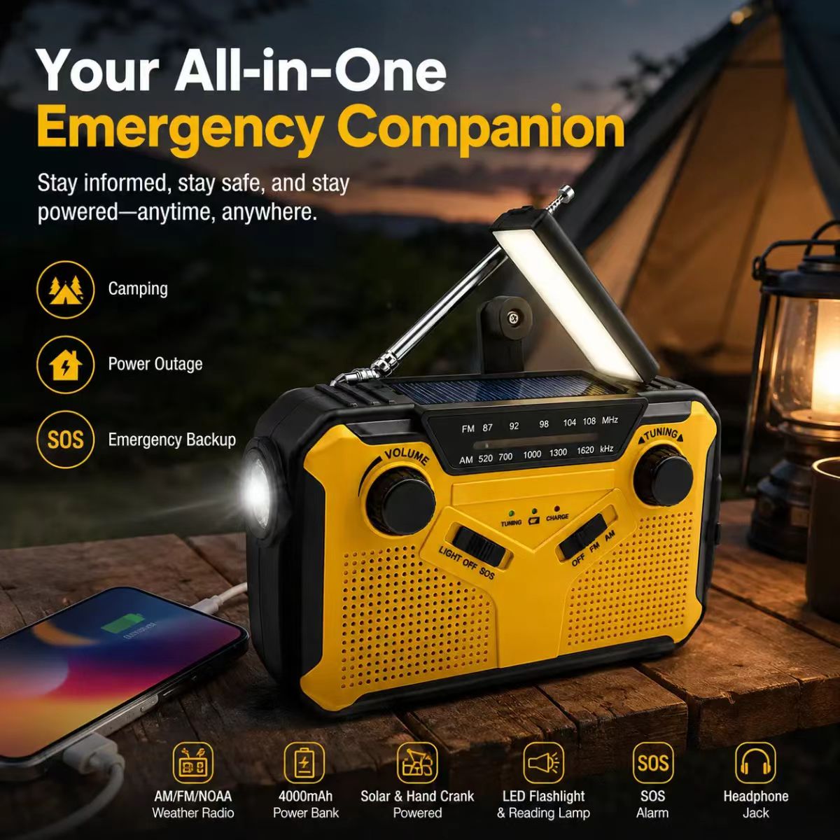 Fire Torch Solar - AM/FM Portable Solar Radio with Crank