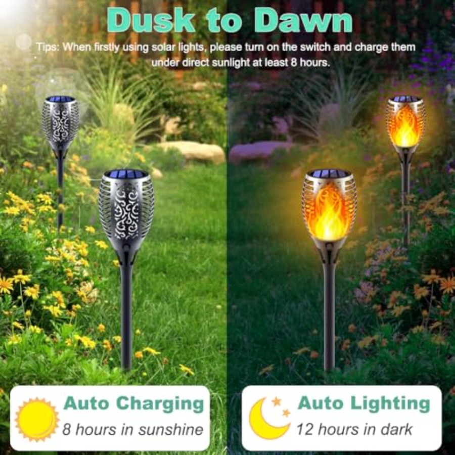 Solar Torch Lights with Flicke - Fire Torch Solar 评论和价格
