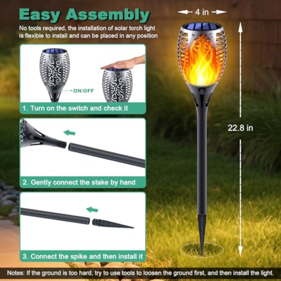 Solar Torch Lights with Flicke - Fire Torch Solar 评论和价格